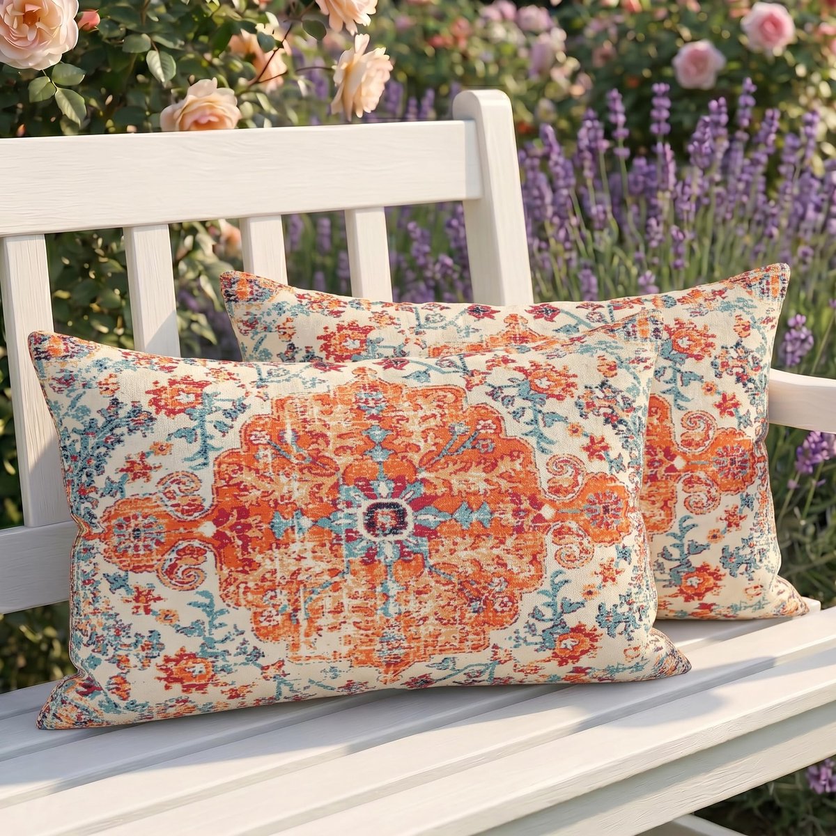 Set van 2 outdoor kussens, weerbestendig, kussenslopen, 30 x 50 cm, boho-sierkussen, vintage kussenhoezen, rood kussen, zomer, bankkussens voor woonkamer, bank, tuin, balkon, camping