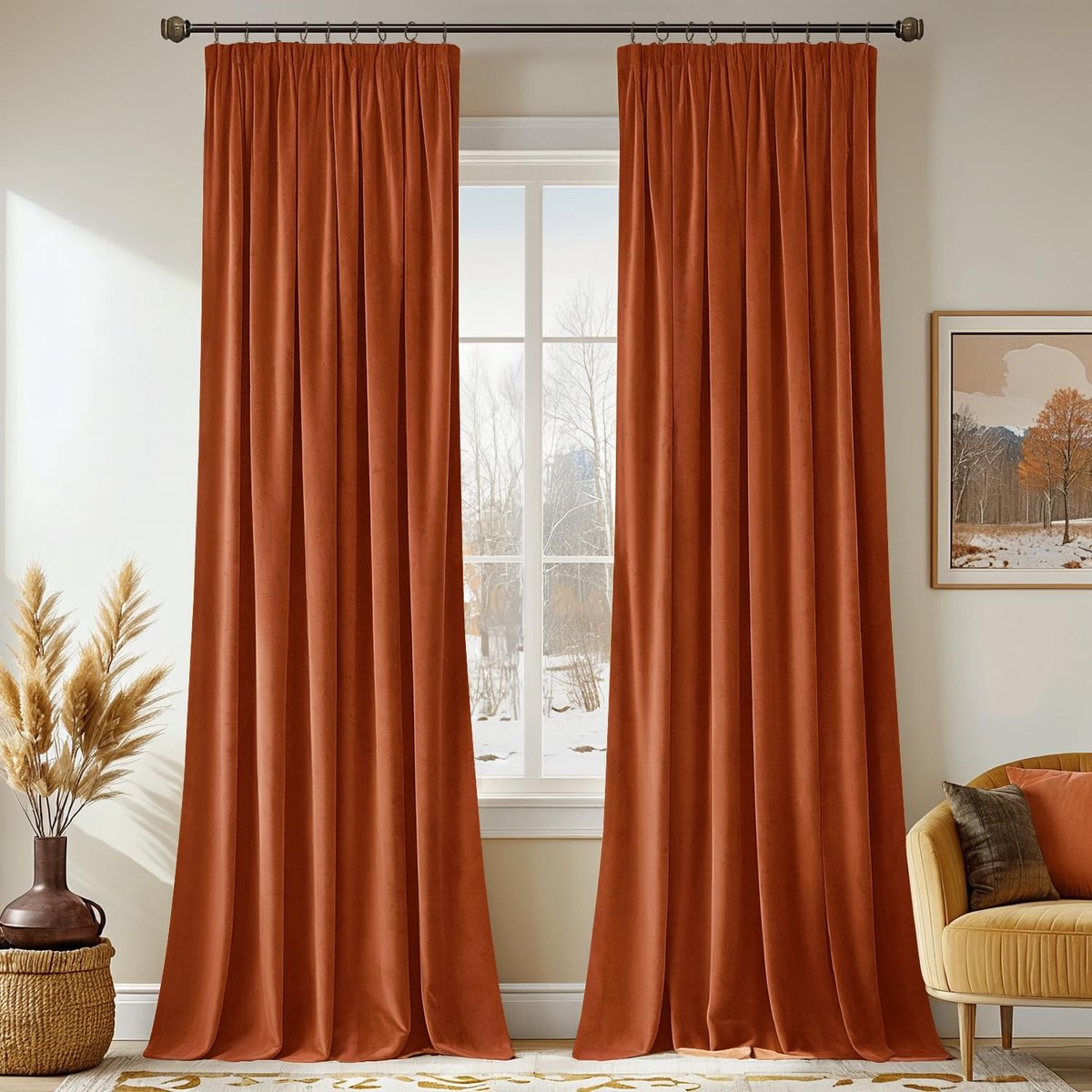 Fluwelen gordijn met plooiband, set van 2, 140 x 260 cm, zware decoratie, ondoorzichtig, thermogordijn