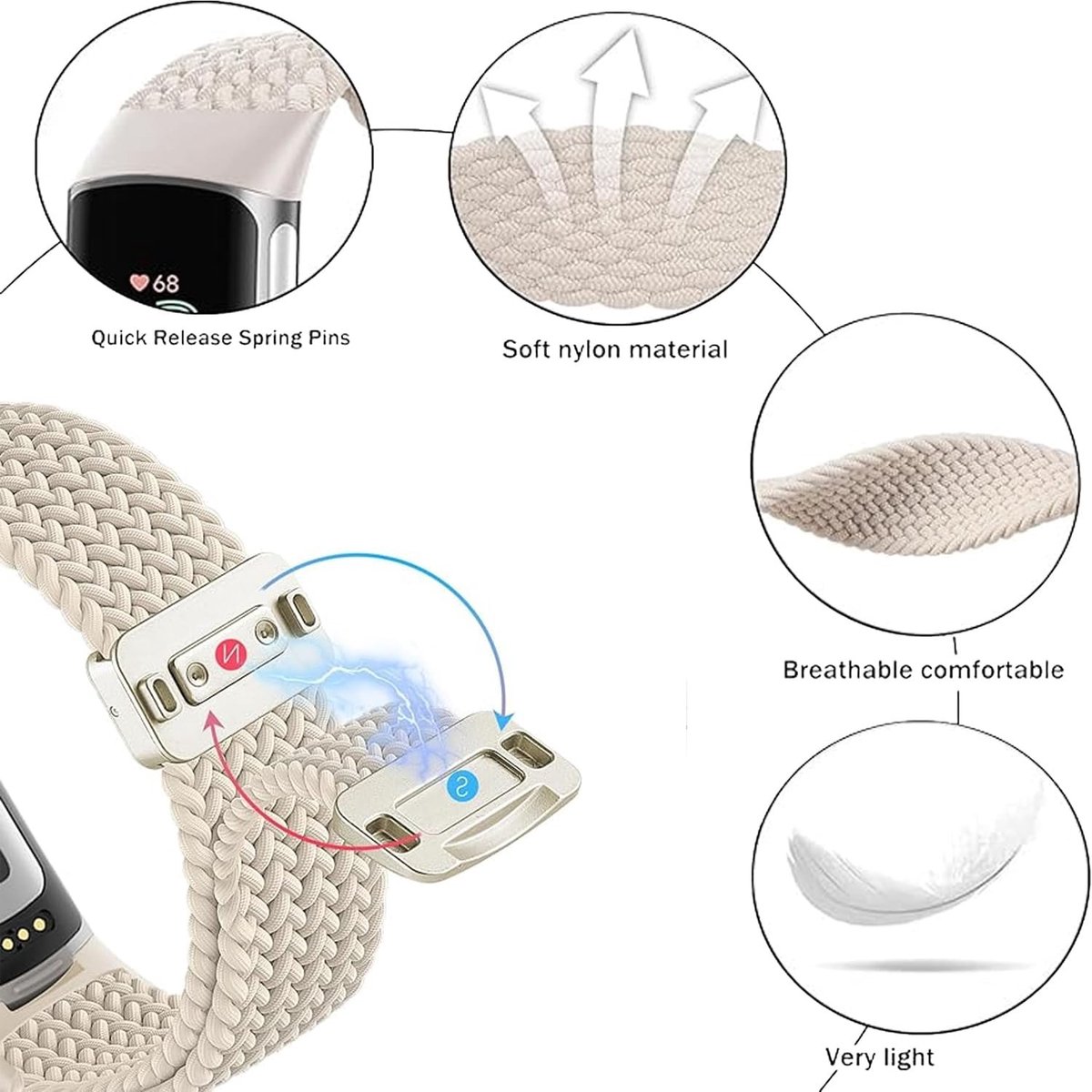 Nylon Fitbit Charge 6 Horlogebandjes van Magnetisch Rekbaar Stof voor Draagcomfort en Aanpassing thumbnail 6