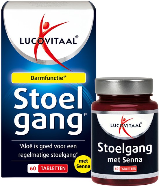 Doos en pot met Lucovitaal Stoelgang met Senna tabletten. 60 tabletten.