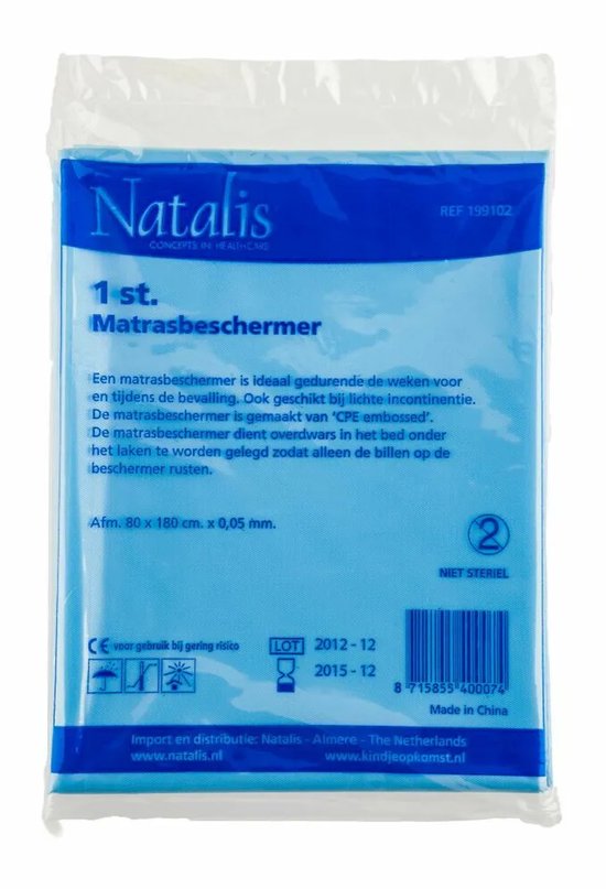 Natalis matrasbeschermer 80 x 180 cm, lichtblauw plastic verpakking.