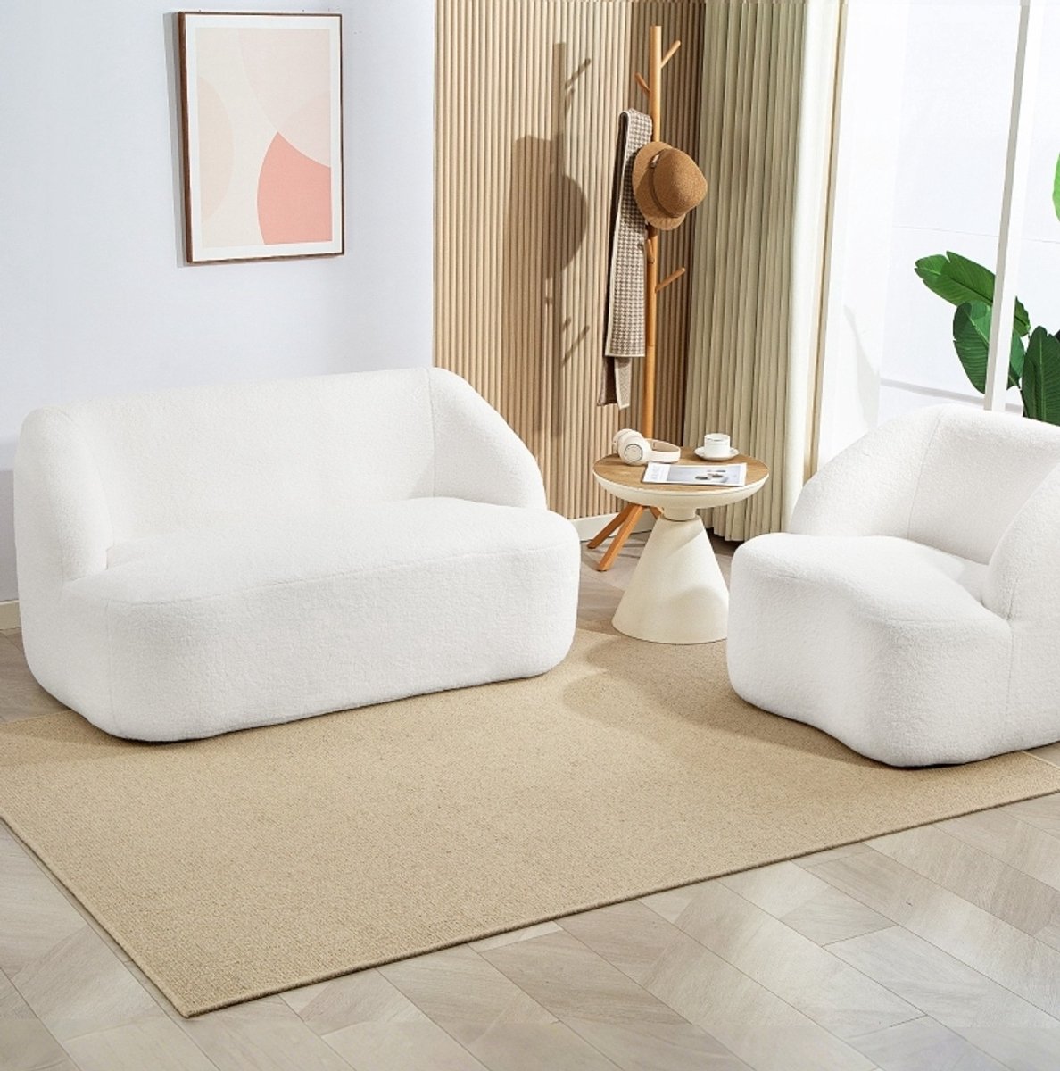 MIVRAY Zitbank 2-Zits 142 Cm - Modern Gebogen Design Met Zachte Polyester Bekleding - Voor Woonkamer En Home Office - Wit