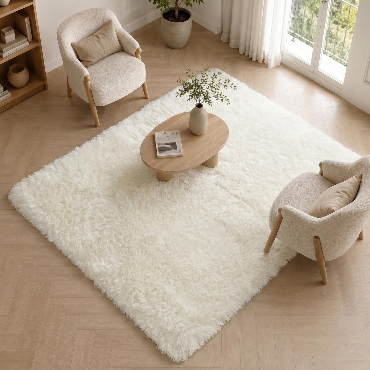 Vloerkleed 200x280cm, Groot Hoogpolig Tapijt, Zacht Pluche Faux Fur Shaggy Karpet, Niet Verharend, Vloerkleed voor Woonkamer, Wit