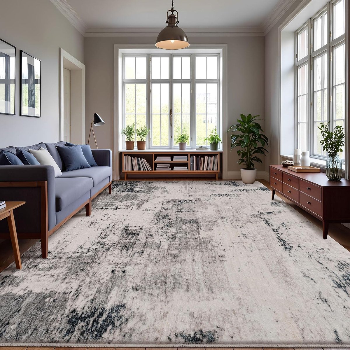 Tapijten voor de woonkamer, modern, zacht slaapkamertapijt, grote kortpolige antislip vloerkleden, tapijt, woondecoratie (grijs-multi, 200 x 300 cm)