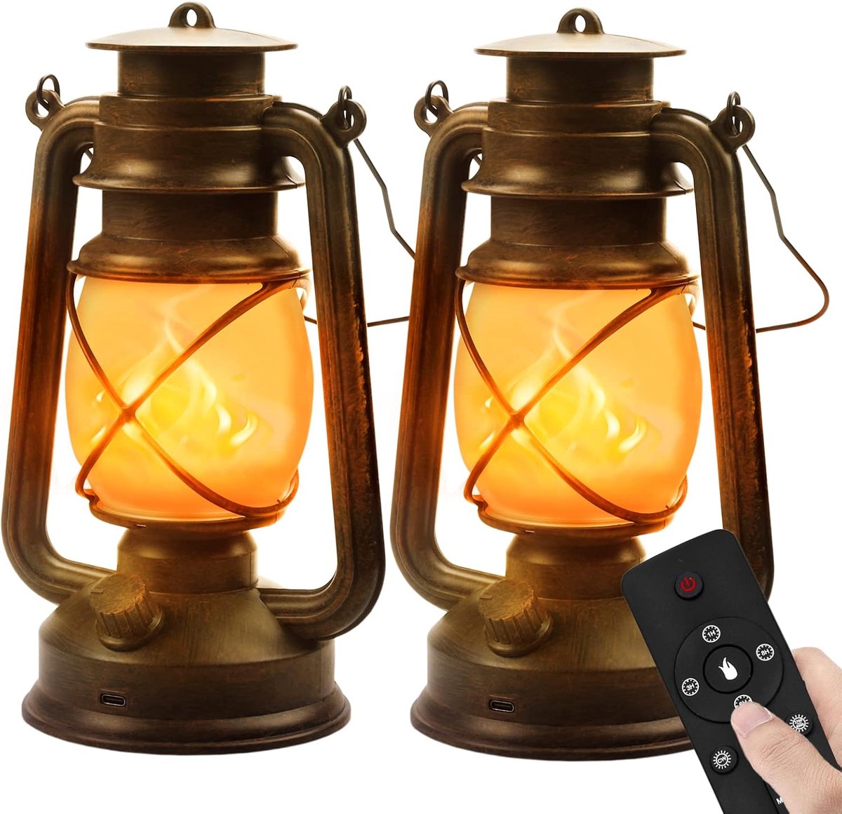 Lantaarns voor buiten, led, werkt op batterijen, met afstandsbediening, 4 modi, oplaadbaar, retro, vlameffect, waterdicht, draagbaar, campingverlichting voor tuin