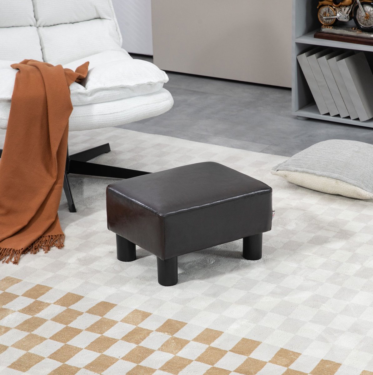 MEUNIQ voetenbankje rechthoekig 42 x 32 x 17 cm ottoman van kunstleer met zachte zitting tot 100 kg voor woonkamer, hal of studeerkamer bruin