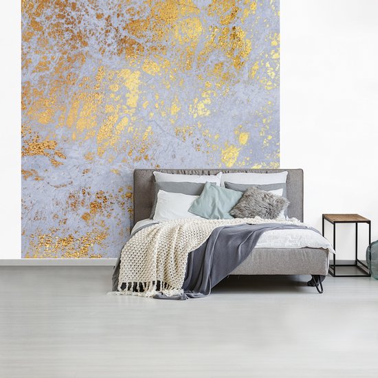 Behang - Fotobehang Marmer - Goud - Grijs - Breedte 300 cm x hoogte 300 cm