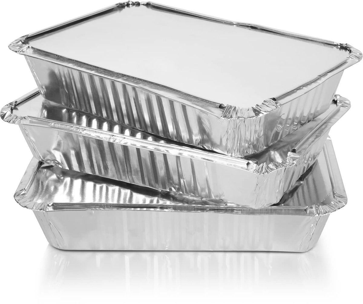 50 Stuks Aluminium Bakjes met Deksel 1000ml Wegwerp Schalen Set | Voor barbecue en oven, aluminium foil trays, bakjes bbq met deksel voor serveren, voor restjes, 22 x 15.8 x 5.4CM