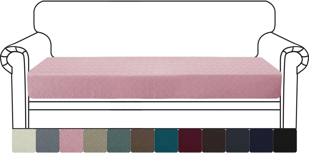 Sofa Zitkussenhoezen, Stretch Sofa Zitkussen Hoezen, Universele Bank Kussenhoezen, Sofa Kussenhoes Met Elastische Onderkant, Stof Zitkussen Protector, Grijs Roze, 3 Zits