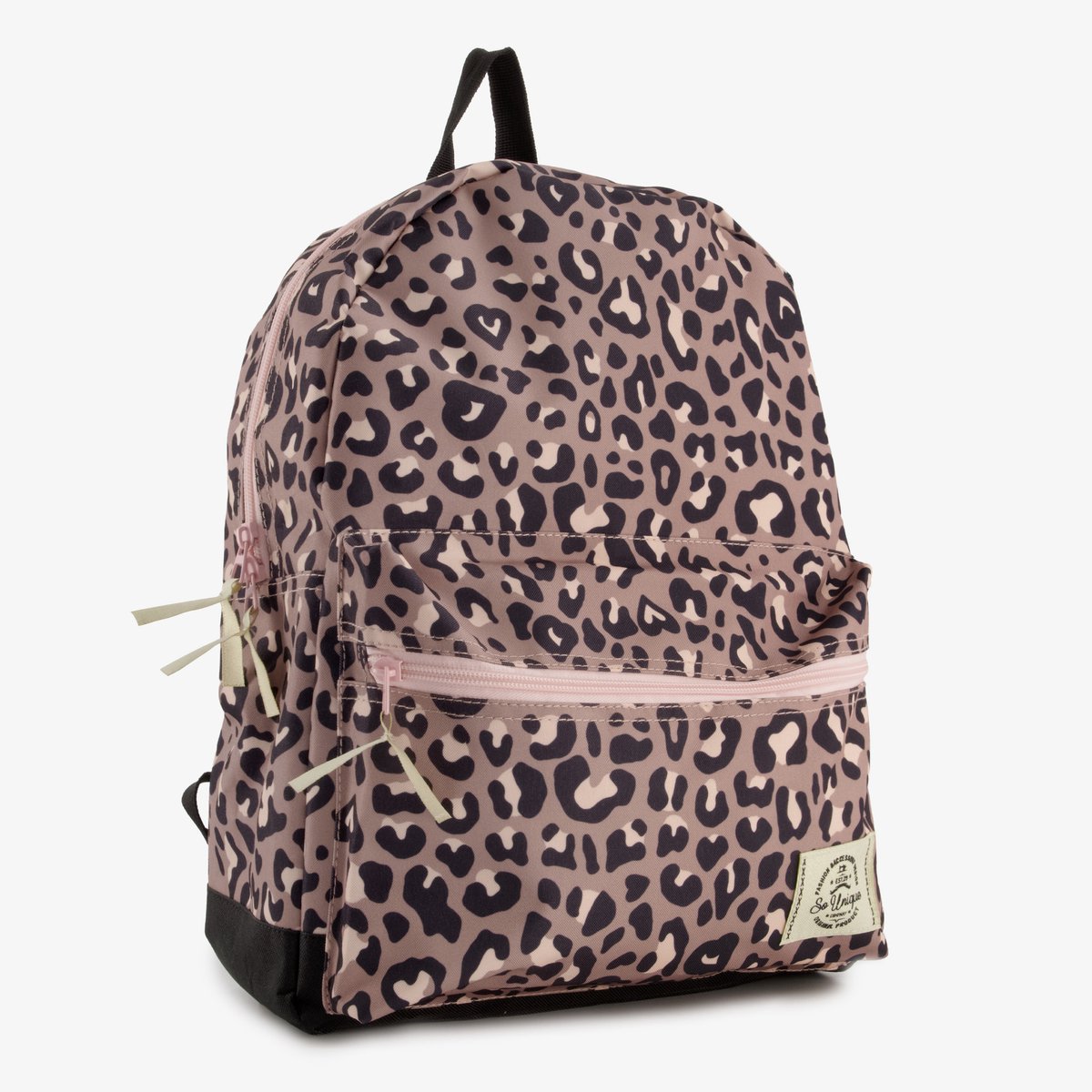 Meisjes rugzak met panterprint roze zwart 13,5 liter