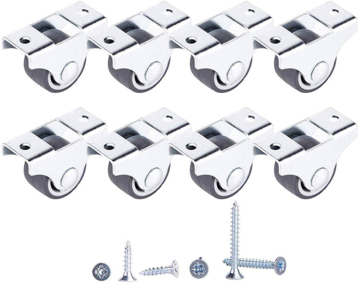 (Set van 8 stuks) Kleine bokwielen 25 mm Zwenkwielen voor zwaar gebruik Niet-zwenkwiel Rubberen zwenkwielen voor meubeltafelwagen (8)
