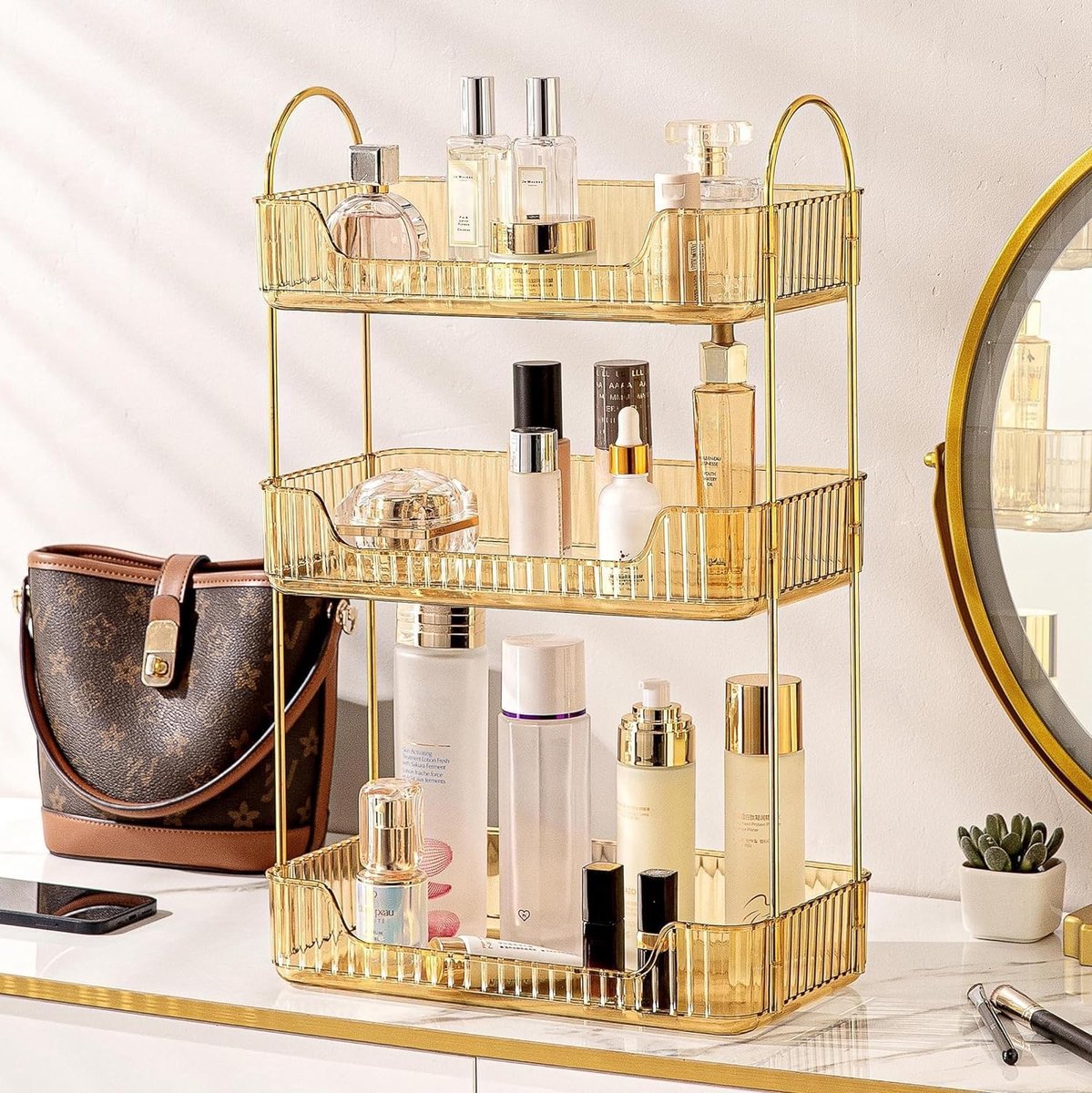 Makeup Organizer met 3 Lagen voor Cosmetica en Huidverzorging - Acryl Opbergdoos voor Lippenstift, Nagelverzorging en Make-up Accessoires in Slaapkamer of Keuken