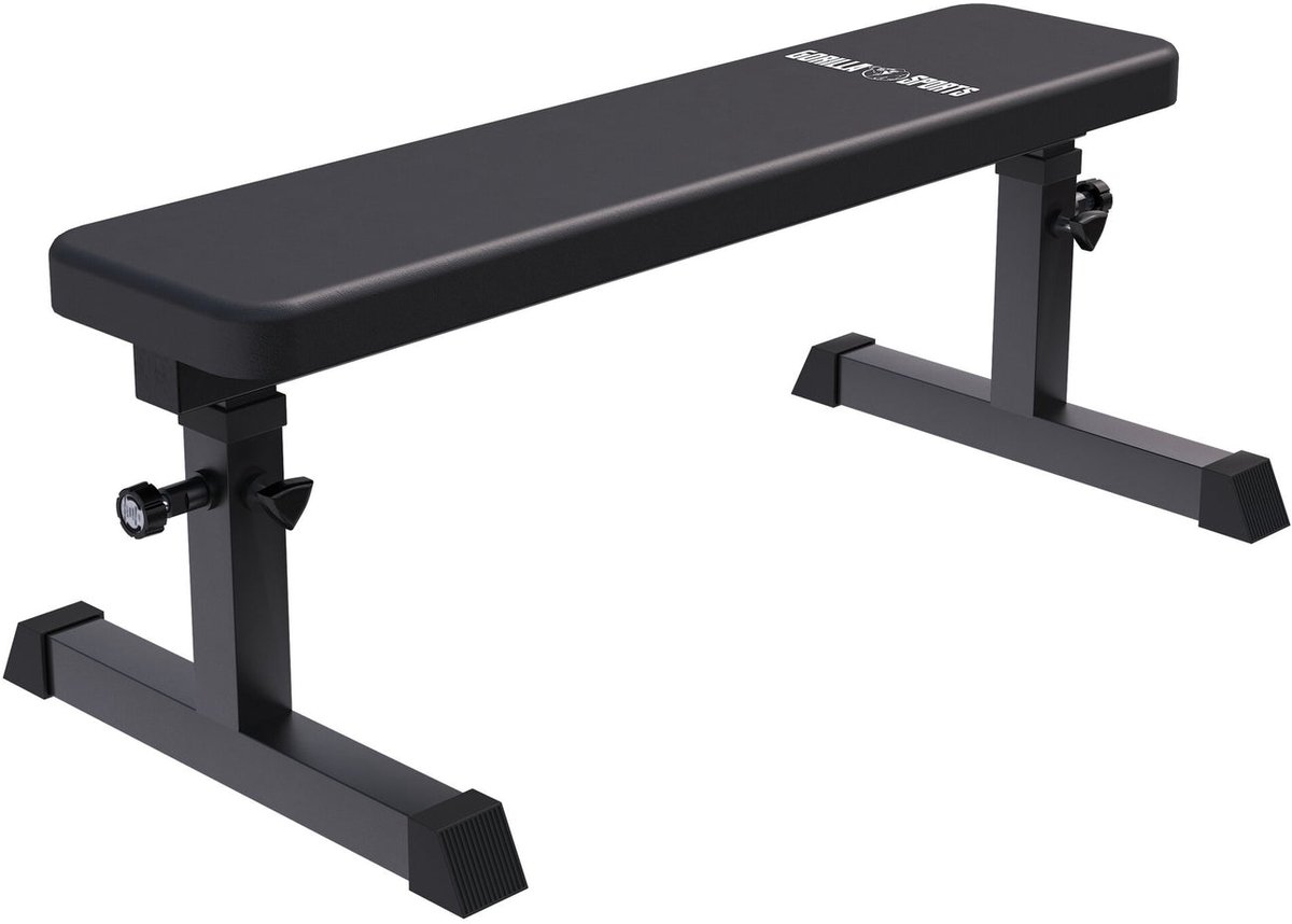 Gorilla Sports Vlakke Halterbank - Fitnessbank - Belastbaar 200 kg - Zwart