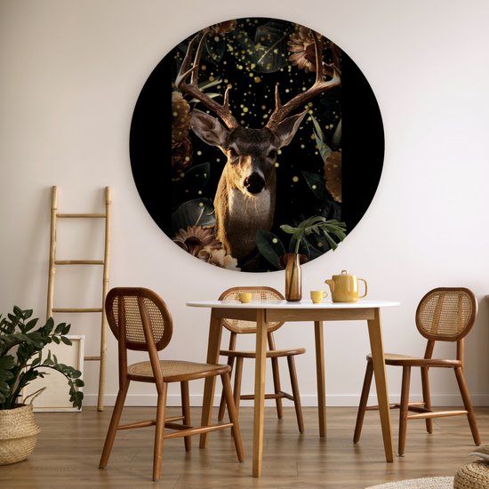 WallCircle - Wall Circle - Wall Circle Indoor - Cerf - Animaux - Lumière - Fleurs - 140x140 cm - Décoration murale - Peintures Ronds