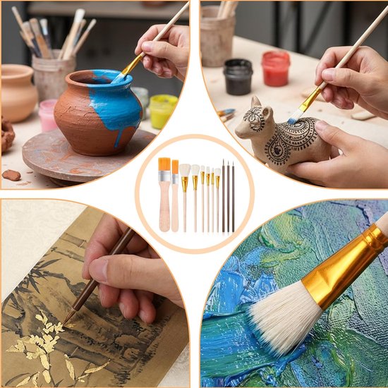 11 stuks keramische kwasten, kunstenaarskwast, waaierkwast voor keramiek, beschilderen, glazuurkwast, keramische kwast, gedeeltelijk keramisch glazuurkwast, acrylverf, penseelset — afbeelding 5
