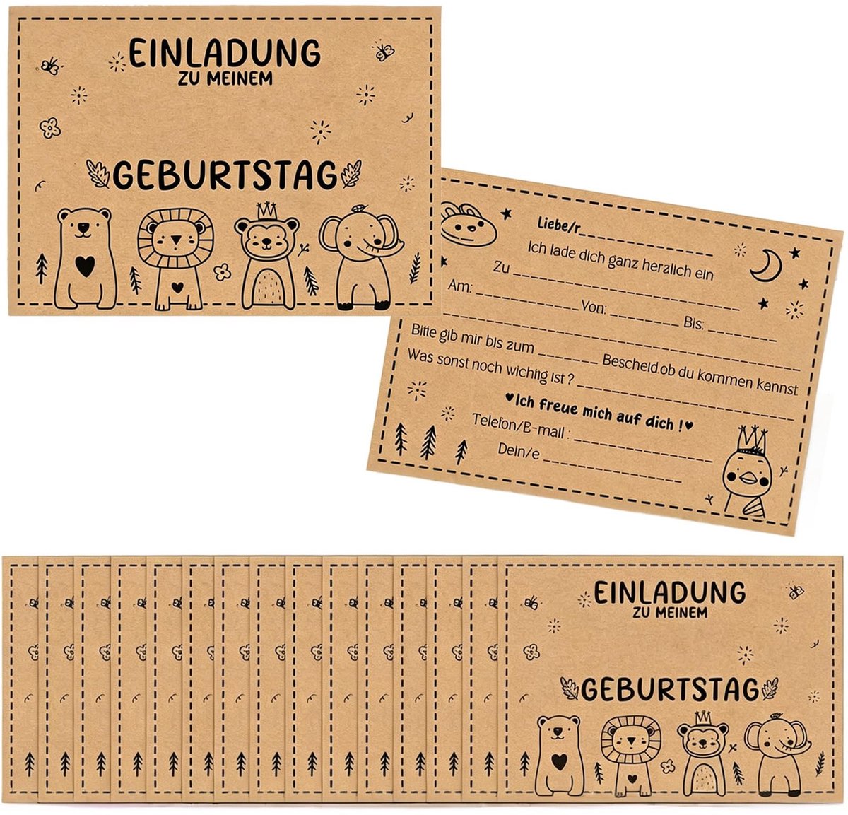 Dailygoods - Uitnodigingskaarten voor kinderverjaardag, 15 uitnodigingen voor kinderverjaardag, kraftpapier, uitnodigingskaarten voor verjaardag, doe-het-zelf uitnodigingskaarten voor kinderverjaardag, jongens