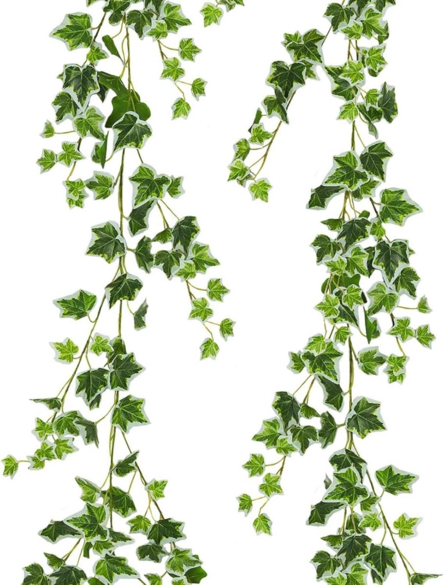 Kunstklimop, Groene Efeu Slinger, 180 cm, Geurloos Kunstmatig Efeu Ranken Set, Kunstmatige Efeu Hangplanten, Kunst Efeu, Kunstplant (wit groen)
