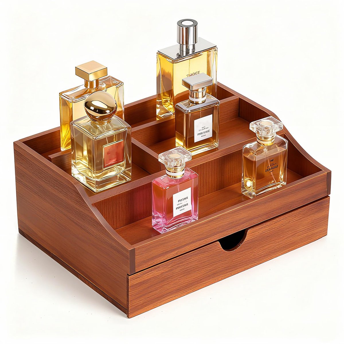 Organizer met Lade - 3-laags Display Stand Houten Make-up Organizer Display Shelf met Lade Stand voor Cosmetica, Cologne, Haaraccessoires - Perfect voor Badkamer en Slaapkamer