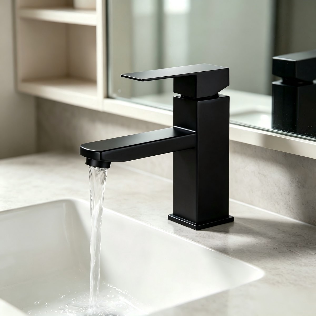 NETTLIFE Wastafelkraan - RVS - warm en koud water - Waterbesparend - Kraan Wastafel - Zwart - kraan badkamer - H 17.3cm - voor badkamer | tuin | keuken