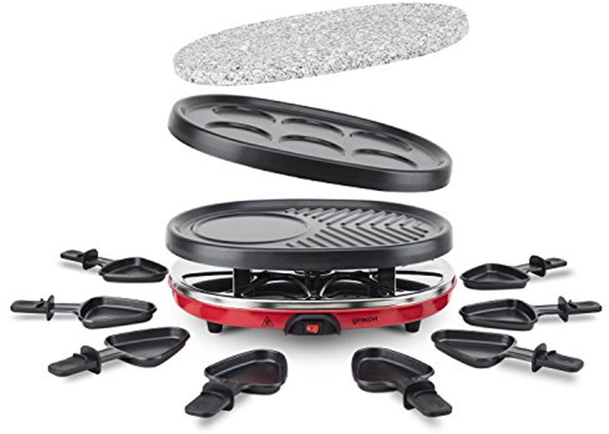 Gourmet Set - Raclette Grill - Gezellig Eten - 4-in-1 Functie - 8 Personen - Rood