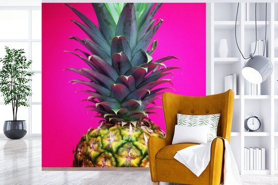 Behang - Fotobehang Ananas - Fruit - Roze - Breedte 240 cm x hoogte 240 cm