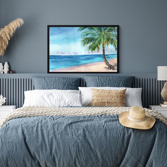 Cadre photo avec affiche - Plage - Palmier - Mer - 90x60 cm - Cadre pour affiche