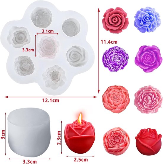 vormen voor kaarsen, bloemen, kaarsvormen, siliconen rozen, anjer, pioenroos, gietvormen, 3D-roos, mini-bloem, kaarsvormen voor zeep, chocolade, aromatherapie, doe-het-zelf decoratie — afbeelding 3