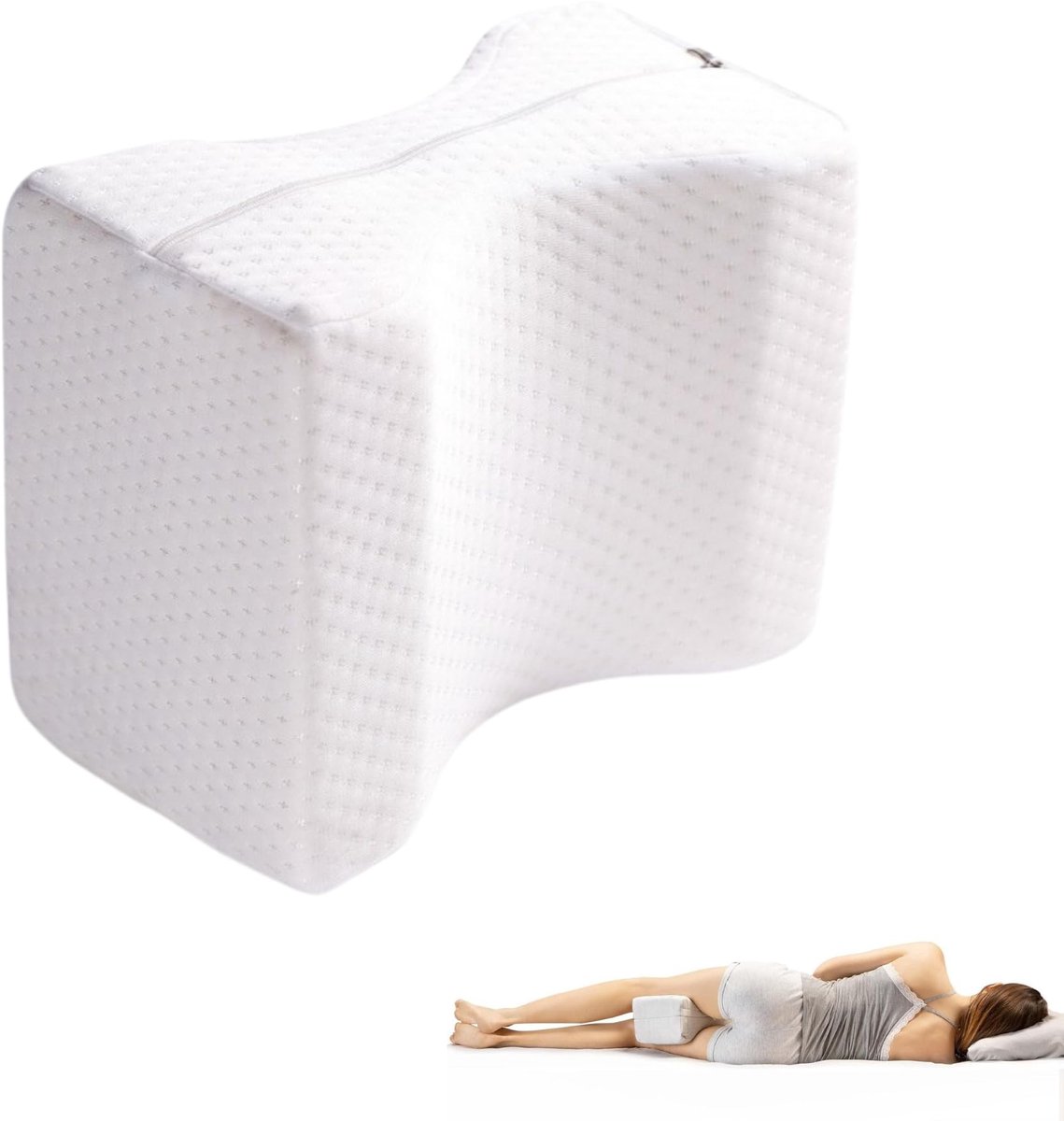 Been- en Kniekussen. Ergonomisch Kniekussen met Traagschuim. Kniekussen voor Zijslapers. Wasbare Polyester Hoes. Ondersteunt Benen, Heupen en Rug.