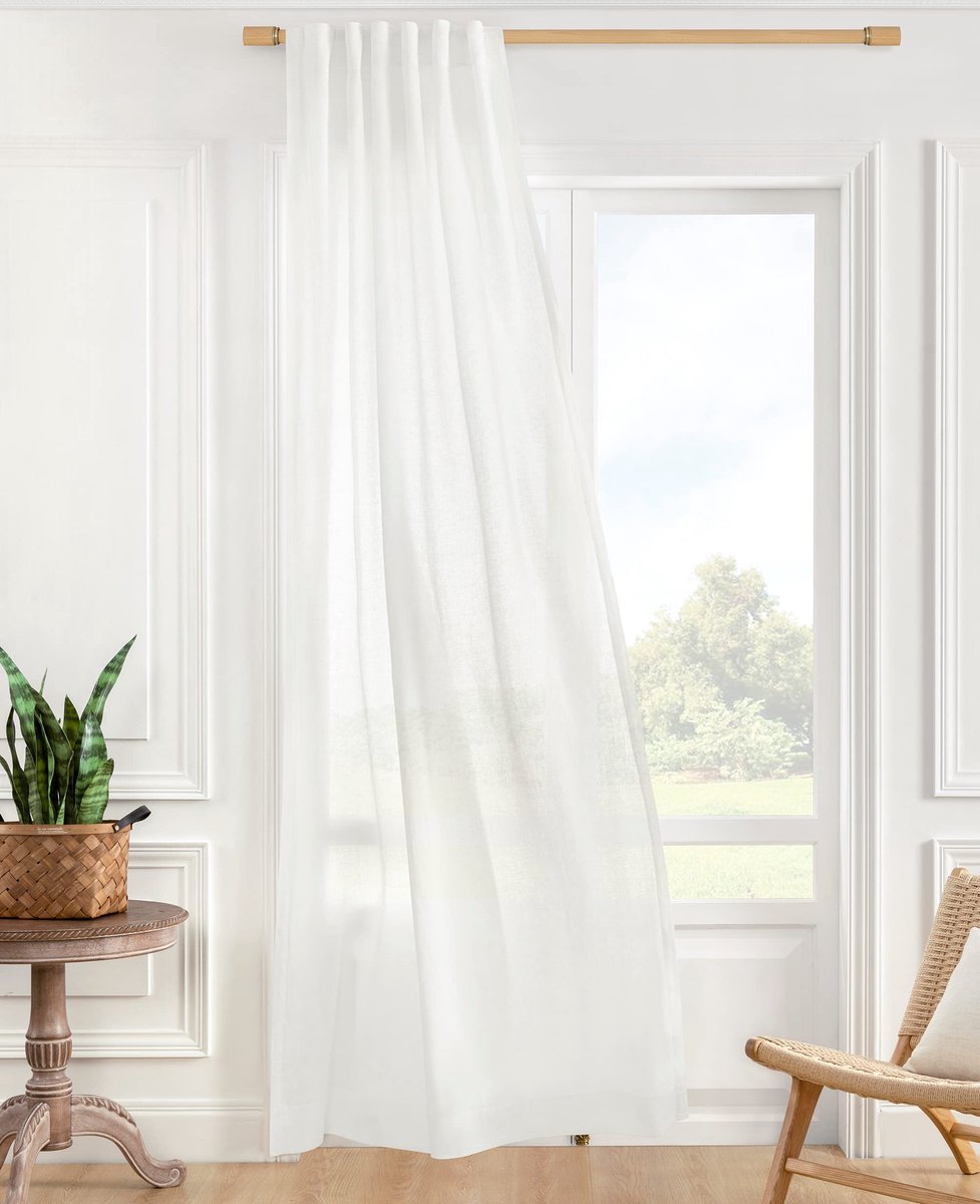 Vitrage Gordijn Wit - 1 Stuk 275 cm Natuurlijk Linnen voor Slaapkamer Woonkamer Landhuisstijl Lichtfiltering Privacy