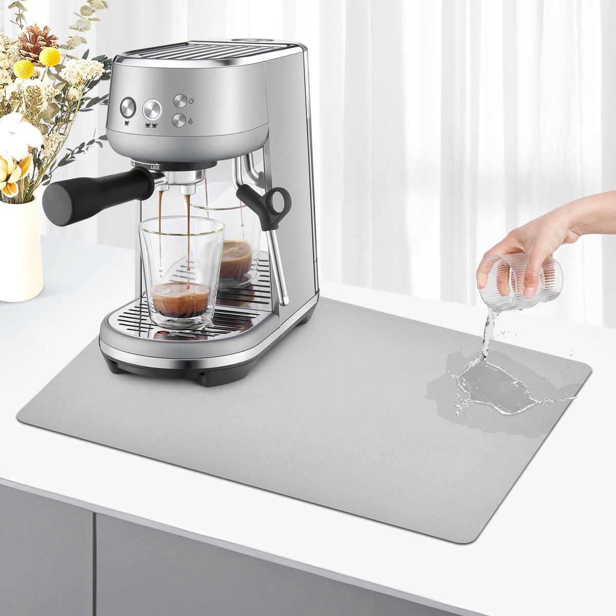 Afdruipmat, afdruipmat, servies, absorberende droogmat, onderlegger voor koffiezetapparaat (lichtgrijs)
