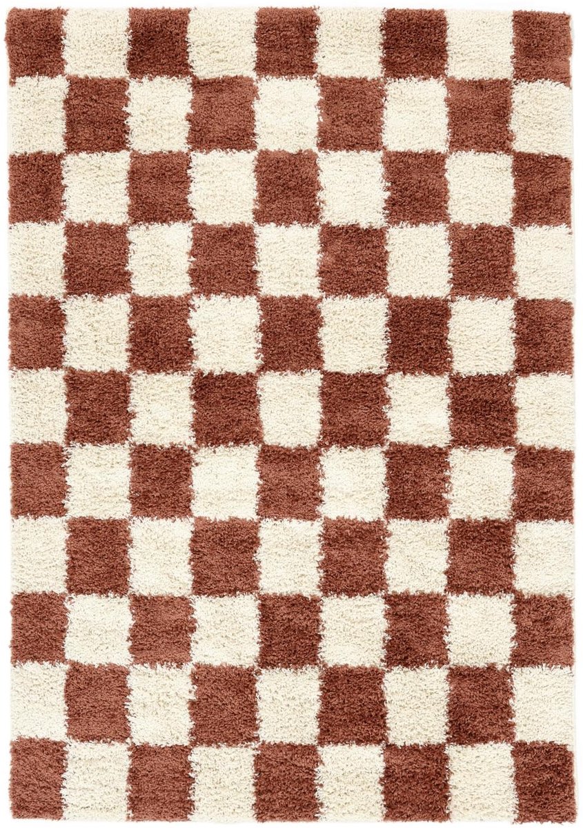 Vloerkleed, Moderne, 160 x 230 cm, Rechthoekig, Middelpolig, Woonkamer, Slaapkamer, Alleen chemisch reinigen, Roestkleur/Off Wit