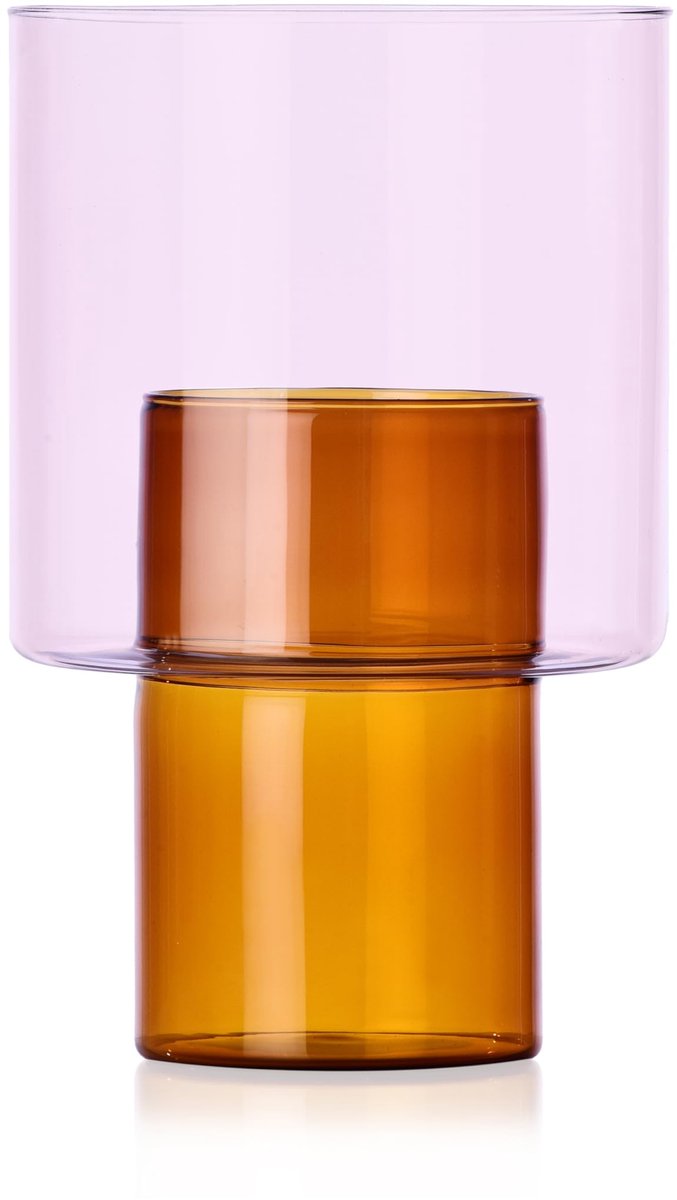 Vaas B, collectie Boreale, H 20,5 cm, barnsteen - roze, borosilicaatglas, handgemaakt