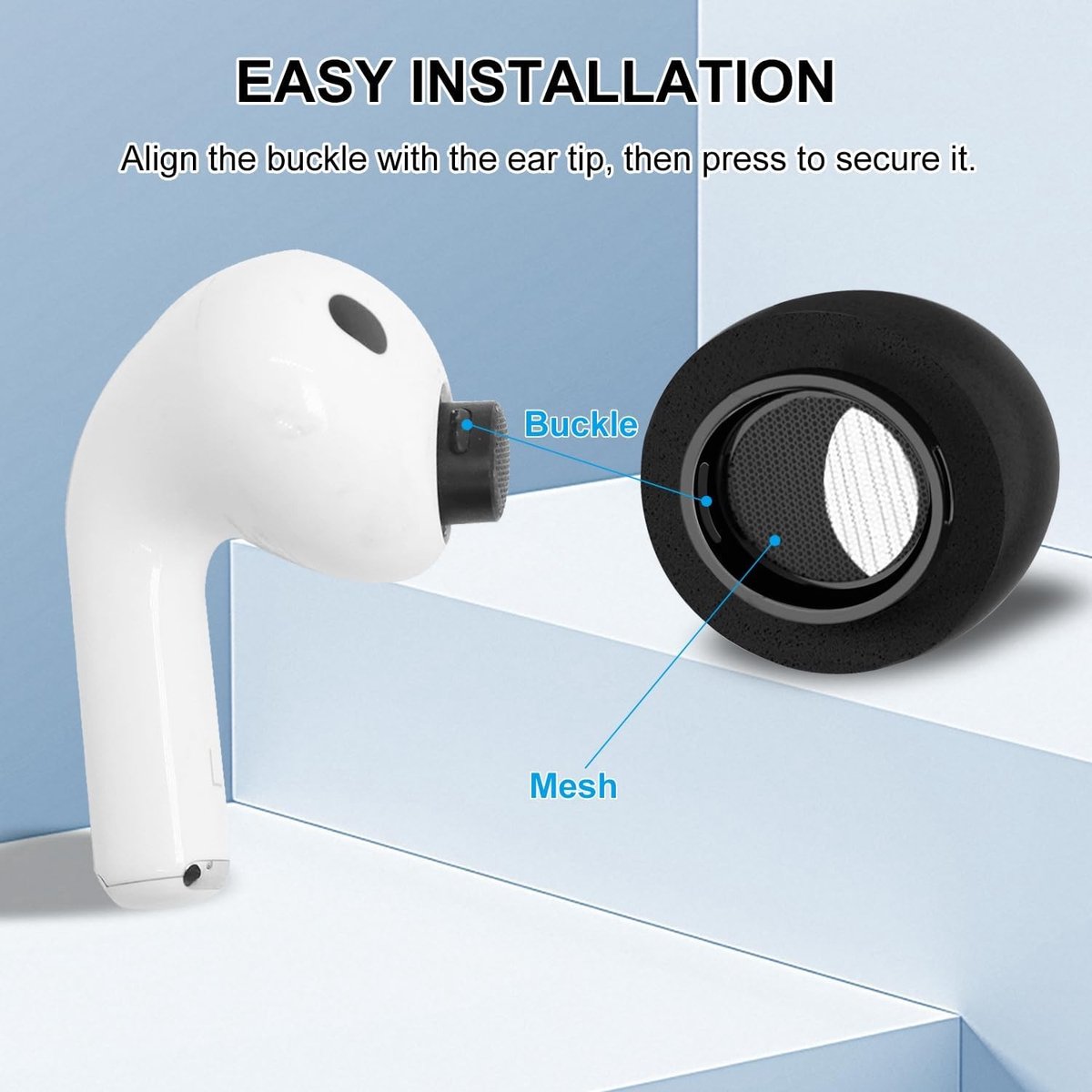 Zachte Geheugen Schuim Oordopjes voor AirPods Pro 3 - Comfortabele, Niet-Slip, Geschikt voor Oplaadcase, 3 Pairs (L, Zwart)