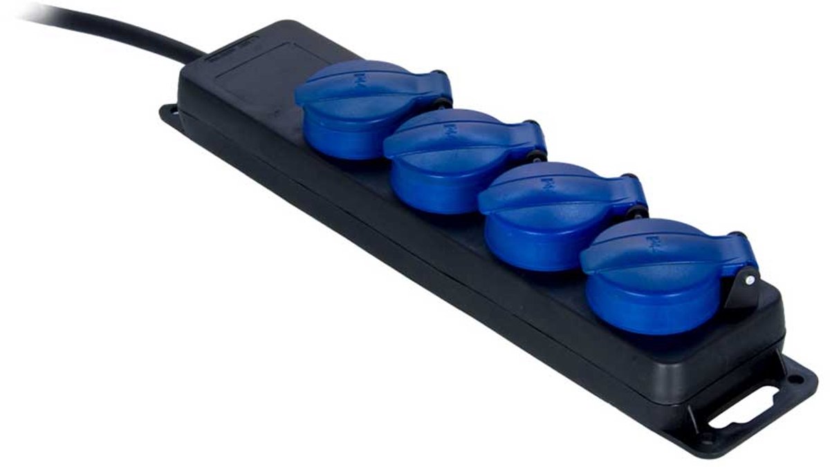 Procab PSI104/1.5-G Stekkerblok 4-Voudig IP44 Vocht/Vuil Bestendig 1.5 Meter Zwart