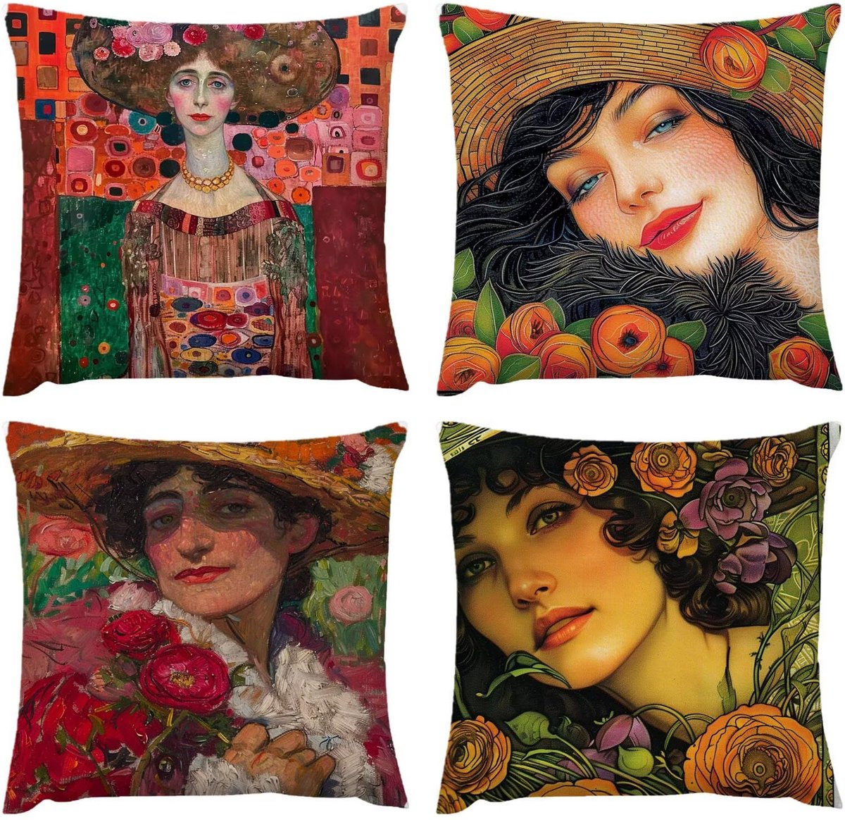 kussen, 50 x 50 cm, kussensloop, outdoor, waterdicht, mooi vrouwenkussen, 50 x 50 cm, set van 4, verborgen rits, bankkussen, sierkussen, decoratief, tuin, bank, woonkamer, bed, C-386