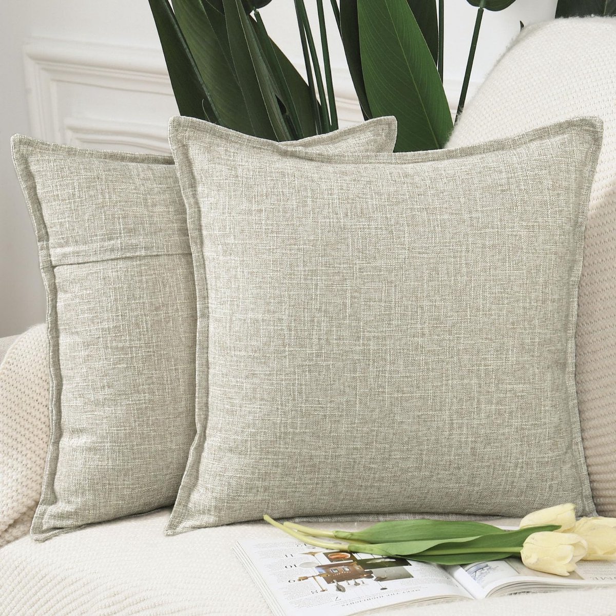 2-delige set Polyester-Linnen Kussenhoezen - Zacht en Decoratief - Voor bank en slaapkamer - Haver - 60x60 cm Vierkant