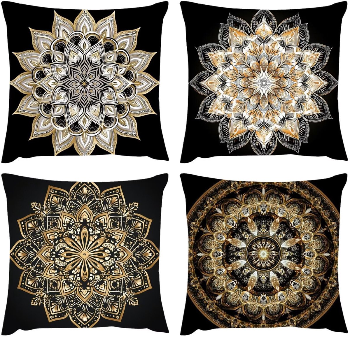 50 x 50 cm, zwart, outdoor kussen, weerbestendig, mandala, bankkussen, decoratief kussen, vierkante kussensloop, fluwelen kussen, voor bank, tuin, balkon, woonkamer, decoratie, S1-389
