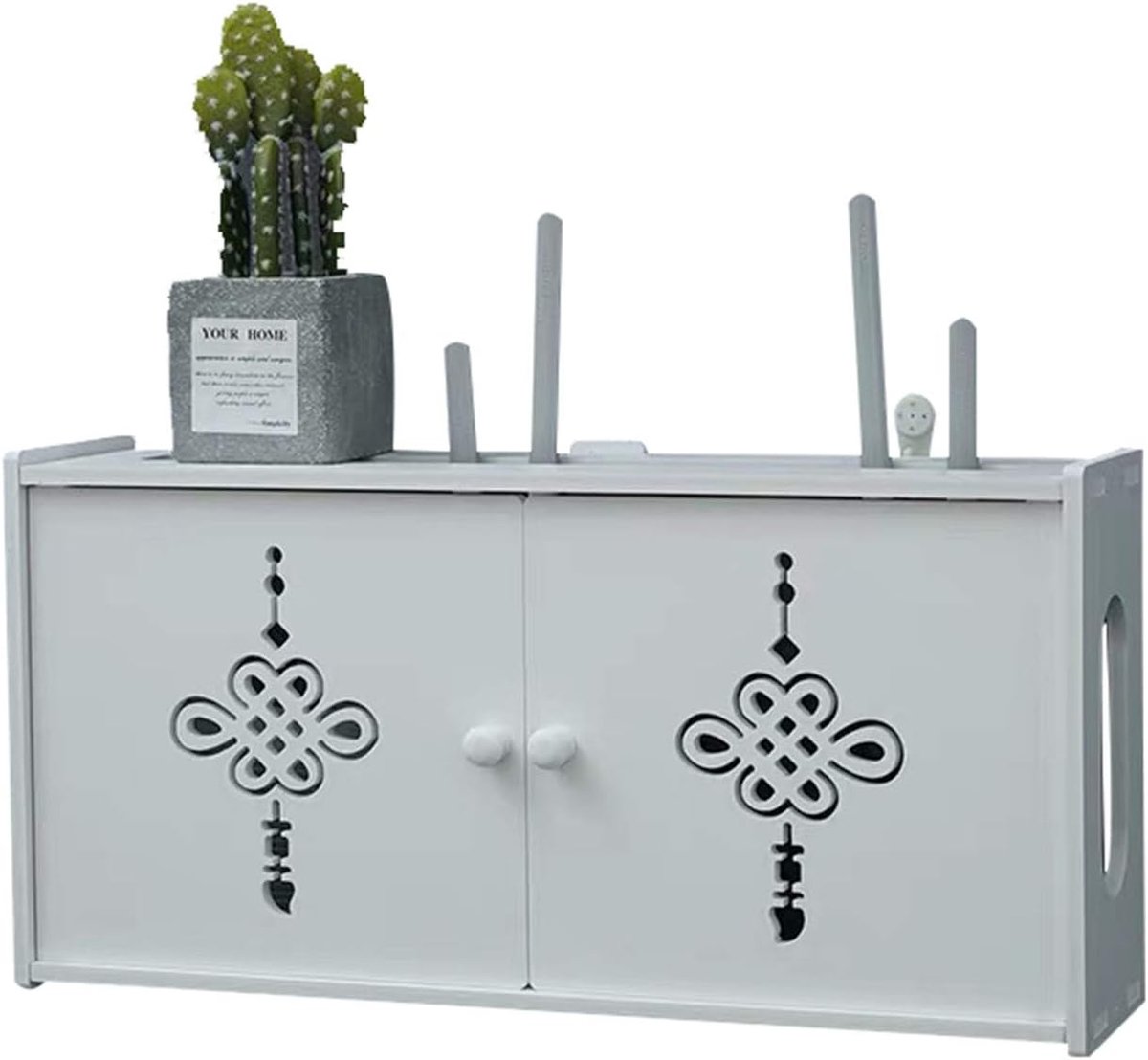 Wandrek voor router, witte kabelopbergdoos, houten plastic opbergdoos voor verschillende kabels zoals tv, decoder, router, wifi enz., C