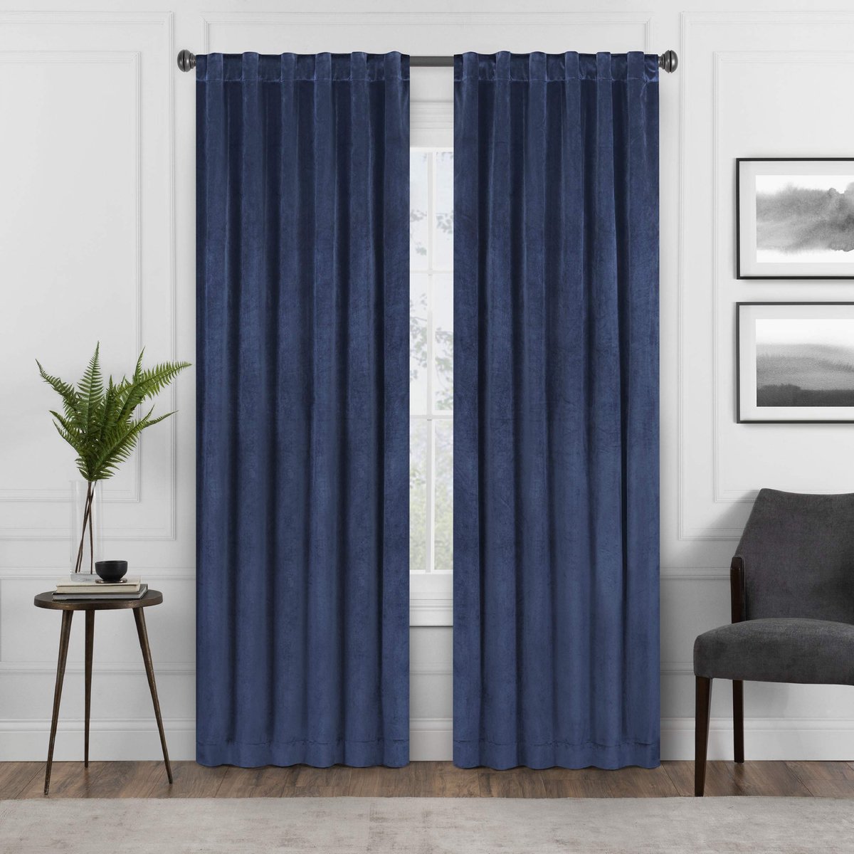 Harper Velvet Rod Pocket Gordijnen voor Slaapkamer, Enkele Panel, 50 "x 95", Navy