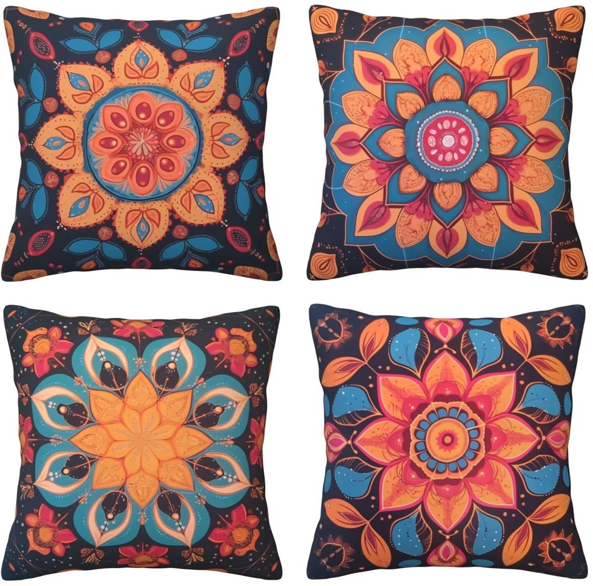 Set van 4 kussenhoezen, sierkussenhoezen, roze print, 65 x 65 cm, behaaglijk, kussenhoes met onzichtbare ritssluiting, zacht, wollig, bankkussen, wasbaar, voor terras, tuin, bank en woonkamer, bank