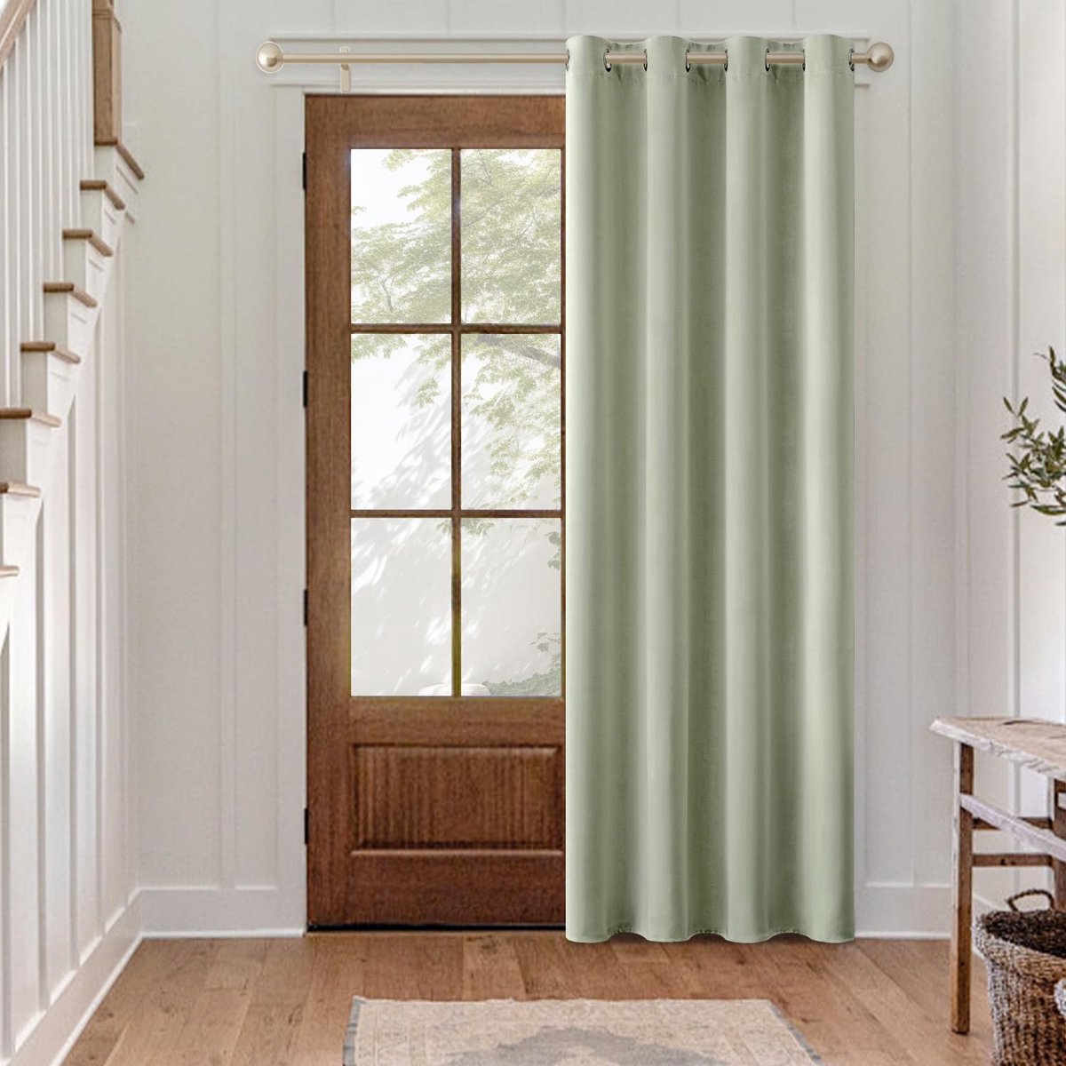 Gordijn, saliegroen, ondoorzichtig, met inslagringen, thermogordijn, hittebescherming, deurgordijn, 1 stuk, 225 x 140 cm (h x b), voor woonkamer, slaapkamer