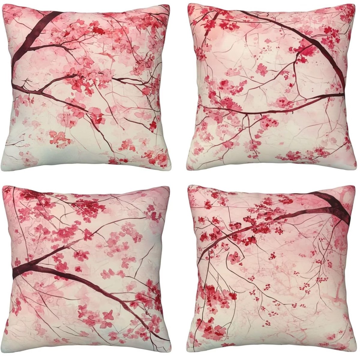 Set van 4 kussenslopen, sierkussenovertrekken, roze bloementakken, 65 x 65 cm, behaaglijk, kussenhoes met onzichtbare ritssluiting, zacht, wollig, bankkussen, wasbaar, voor terras, bank en woonkamer