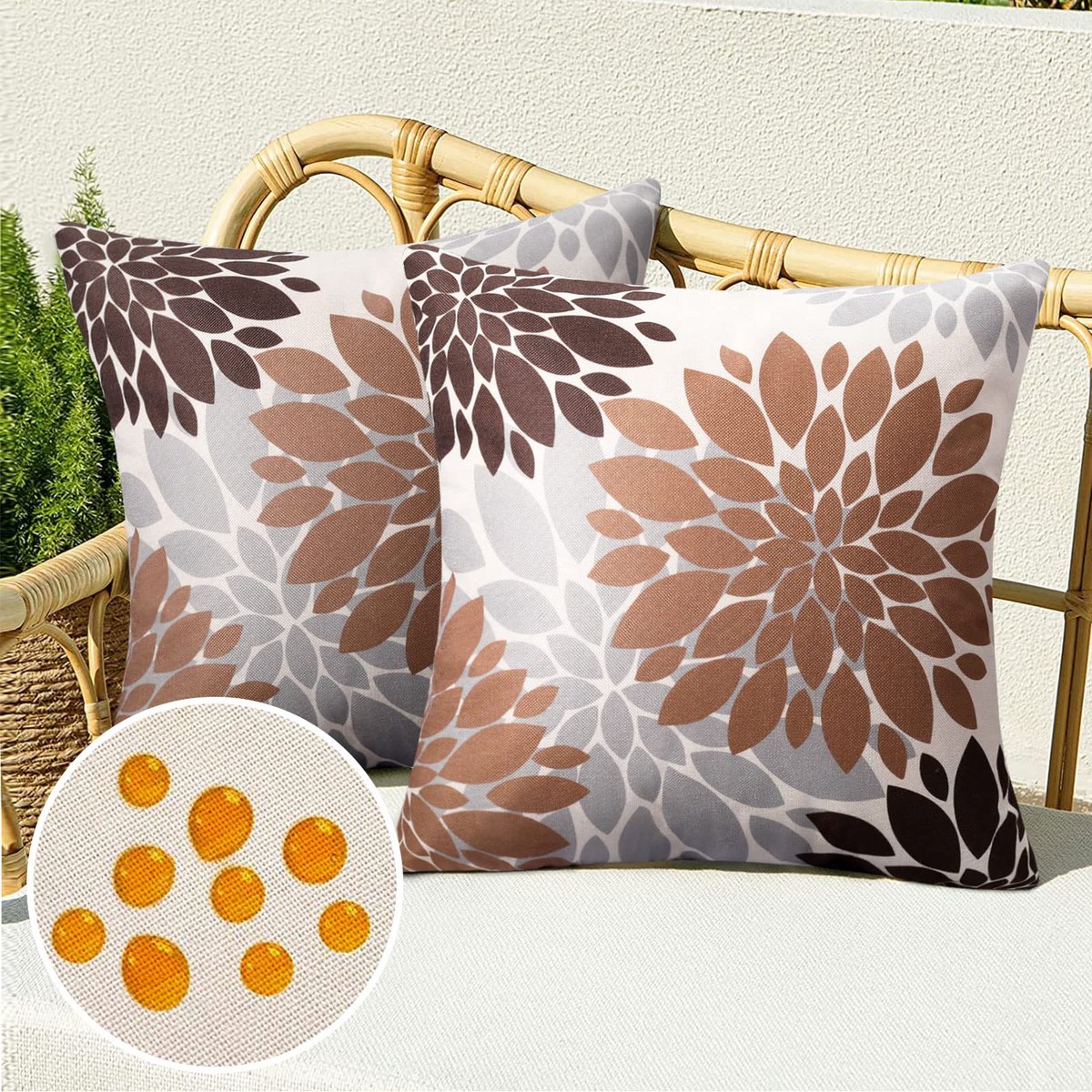 Vulling sofakussen overtrek set van 2 sierkussens Dahlia abstract outdoor bankkussens sierkussenhoezen linnen voor slaapkamer bank stoel bed tuin, bruin, 45 x 45 cm