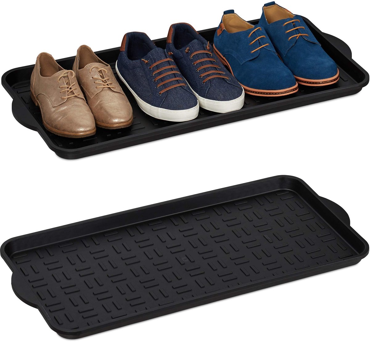 Afdruipmat schoenen, afdruipbak met verhoogde rand, voor 3-4 paar, kunststof, BxD: 75 x 36.5 cm, zwart