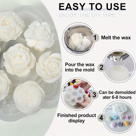 Mallen silicone rozen anjer pioen vormen gieten mallen, 3D roos mini bloem kaars mallen voor zeep chocolade aromatherapie DIY decoratie — afbeelding 3