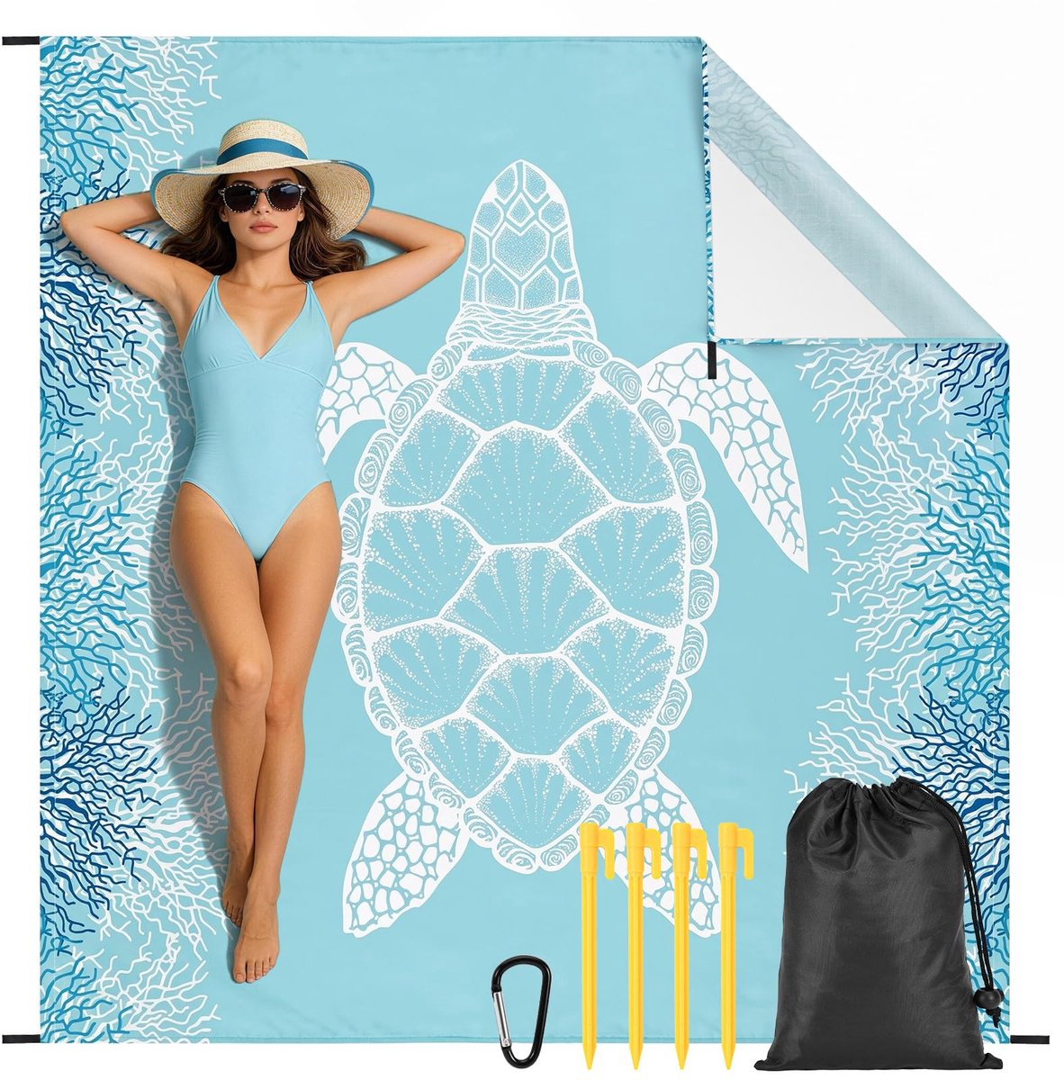 stranddeken, zandvrije strandmat, waterdichte strandhanddoek, grote zanddeken, zandmat, zandbestendig strandlaken, strandmat, picknickdeken, picknickmat, kampeerdeken met 4 tentstokken en draagtas