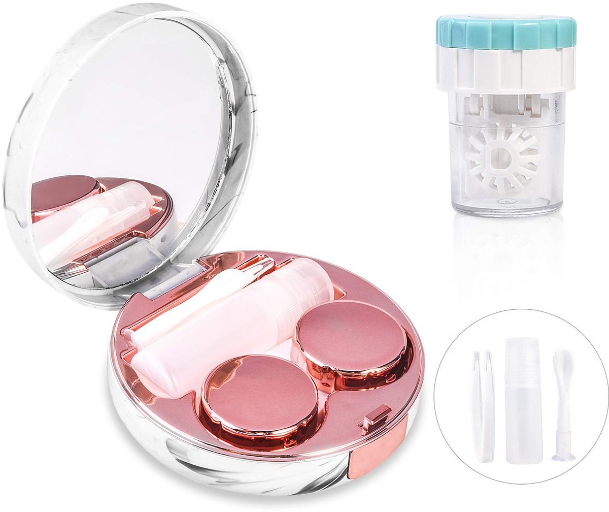 Contactlensset met reinigingsring, draagbare contactdoos met spiegelpincet, verwijderaar, gereedschap, fles voor dagelijks gebruik buiten