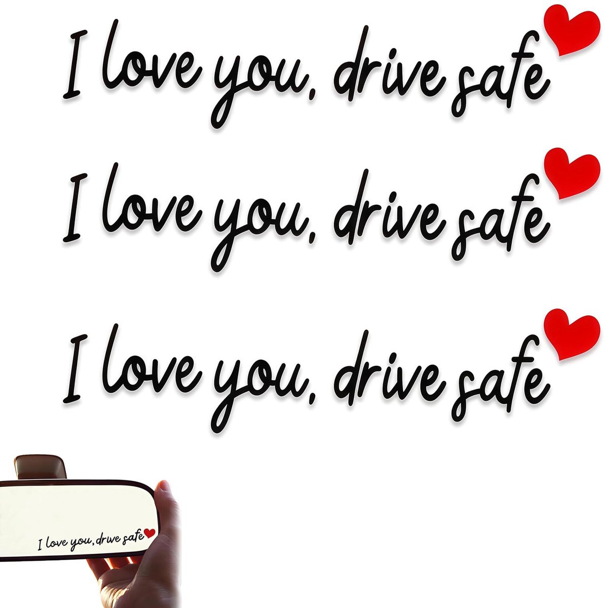 3er Set I Love You Drive Safe Spiegel Stickers met Hart – Zwarte zelfklevende Achteruitkijkspiegel Decoratie voor Chauffeurs