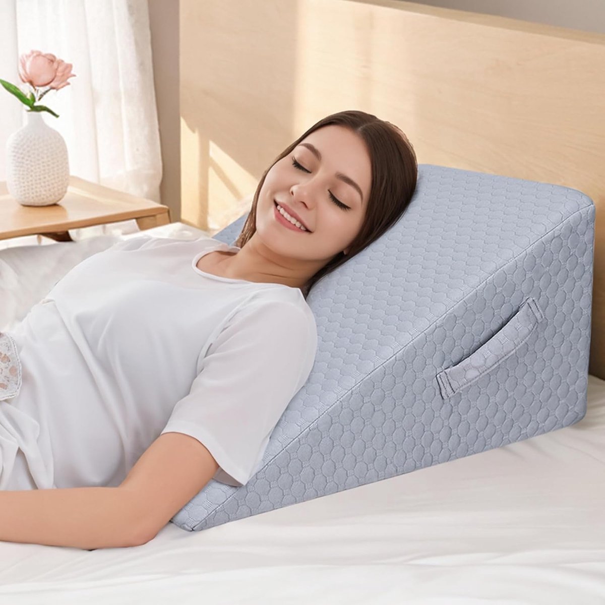 Veelzijdig wigkussen voor bed en bank, schuim met hoge dichtheid, leeskussen, ergonomische bedwig voor reflux, slaapapneu, boekenkussen voor beenverhoging, perfect rugkussen bij het lezen