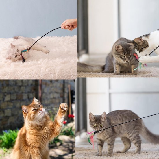 Kattenspeelgoed, interactief kattenspeelgoed, interactief kattenspeelgoed, kattenstok, veren, kattenspeelgoed, kattenspeelgoed met bel, 8 veerstaven voor katten — afbeelding 3
